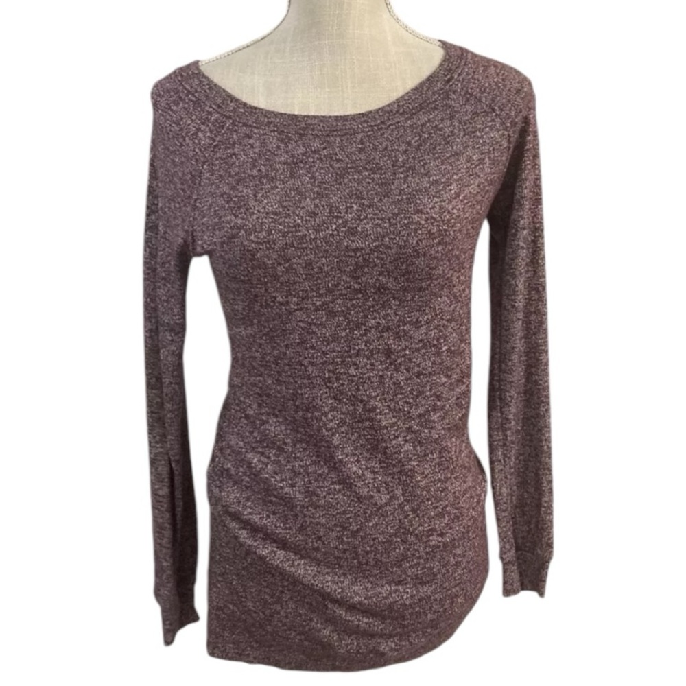 Athleta Shirt XXS Dark Red Heathered Athletic Yoga Top Pullover 3/4 Slv